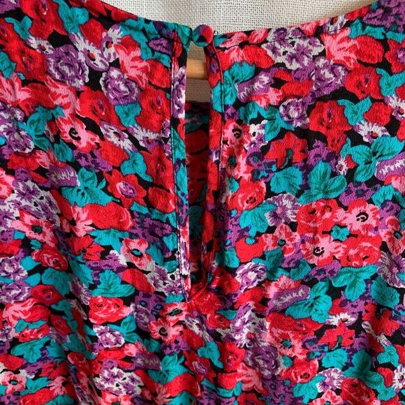 RIXO Womens Bold Floral Dress 16W 18W Short Sleeve Ruffle Hem Mini Boho Party - Picture 6 of 16